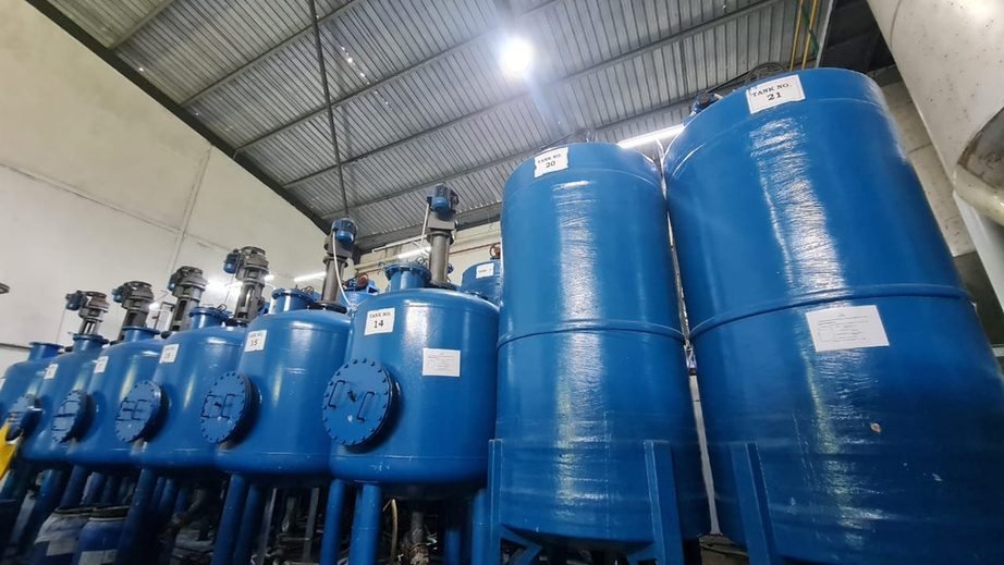 Latex compounding tanks inside the glove factory compounding area
