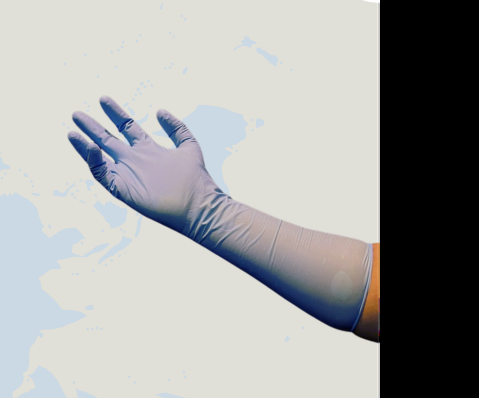 Lavender nitrile elbow-length examination glove