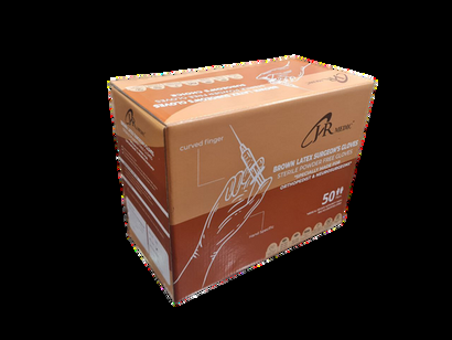 Brown latex surgical gloves 50-pair dispenser box